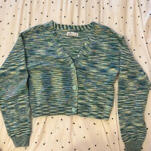 Hollister Blue, Green, and Yelloww Cropped Cardigan